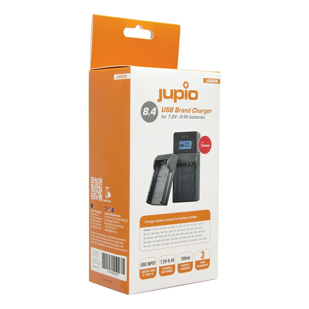 Jupio USB Brand charger Canon 7,2V 8,4V batteries Jupio USB Brand charger Canon 7,2V 8,4V batteries