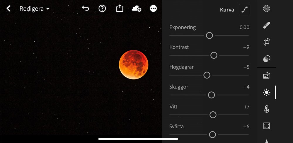 Redigare bilder på månen på din mobil med Adobe Lightroom