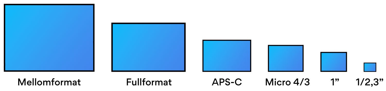 Vanliga bildsensorer i storleksordning